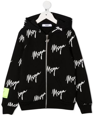 MSGM Kids logo-print zip-up hoodie - Black