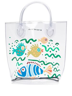 10 CORSO COMO large fish-print transparent tote bag - White