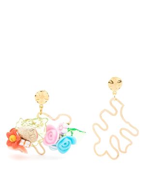 Amir Slama floral-appliqué asymmetric earrings - Gold