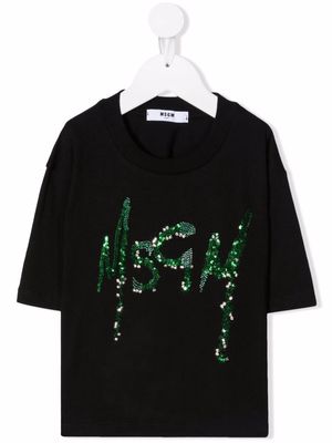 MSGM Kids logo-embellished cotton T-shirt - Black