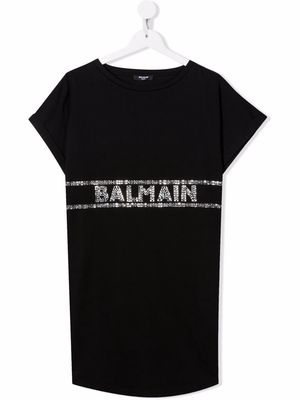 Balmain Kids TEEN logo-embellished T-shirt dress - Black