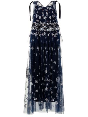 Biyan embroidered tulle maxi dress - Blue