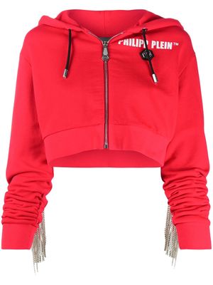 Philipp Plein crystal-fringe hoodie - Red