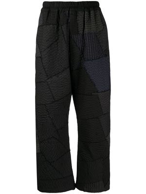 By Walid patchwork elasticated-waist straight-leg trousers - Black