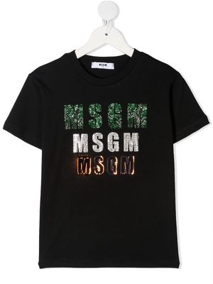 MSGM Kids logo-print metallic t-shirt - Black