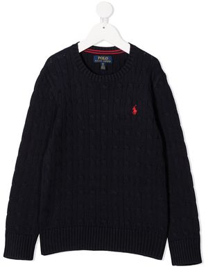Ralph Lauren Kids logo-embroidered cable-knit jumper - Blue
