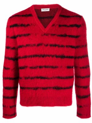 Saint Laurent brushed knit striped jumper - Red