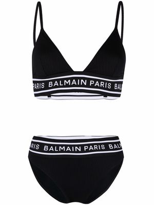 Balmain ribbed logo triangle bikini - Black