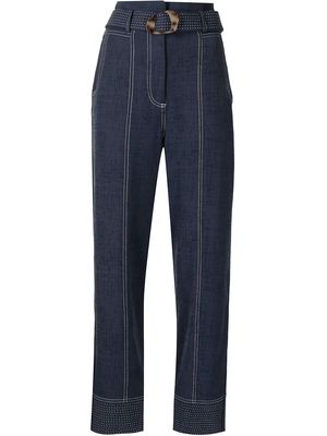 Jonathan Simkhai Gabrielle textured tapered-leg trousers - Blue