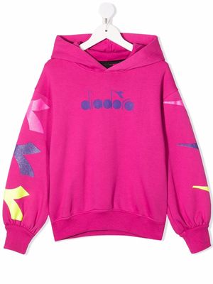 Diadora Junior logo-print cotton hoodie - Pink