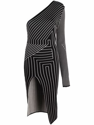 Rick Owens geometric stripe one-shoulder dress - Black