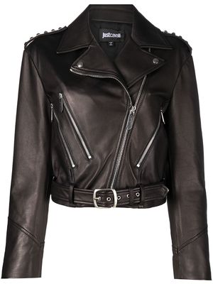 Just Cavalli studded shoulders biker jacket - Black