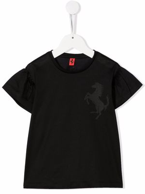 Ferrari Kids logo-print puff-sleeve T-shirt - Black