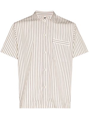 TEKLA vertical-stripe short-sleeve pajama shirt - Neutrals