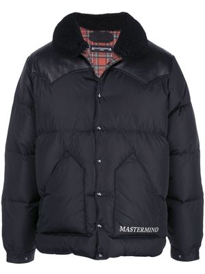 Mastermind Japan leather-panelled puffer coat - Black