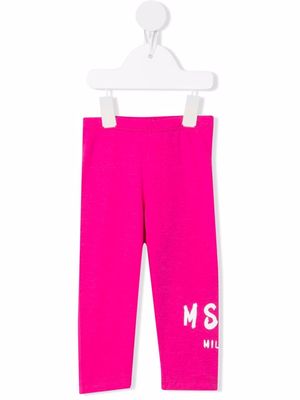 MSGM Kids logo-print cotton leggings - Pink
