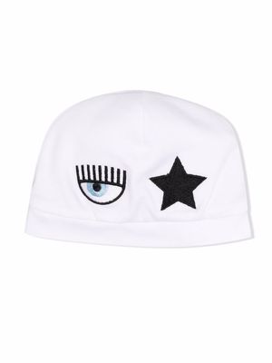 Chiara Ferragni Kids Eyestar embroidered cotton hat - White
