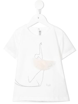 Il Gufo tulle-tutu ballerina-print T-shirt - White