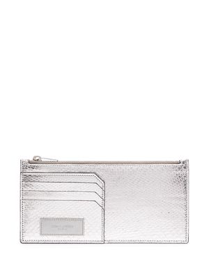 Yves Saint Laurent Pre-Owned logo patch snakeskin-effect wallet - Silver