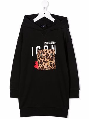 Dsquared2 Kids leopard pocket hooded dress - Black
