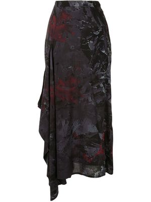 Yohji Yamamoto abstract print draped side skirt - Black