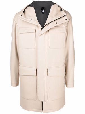 Hevo hooded multiple-pocket coat - Neutrals