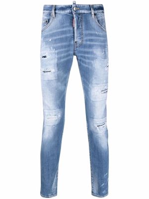 Dsquared2 paint-splatter ripped skinny jeans - Blue