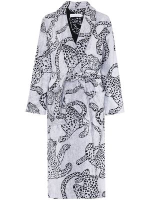 Desmond & Dempsey jaguar-print cotton robe - White