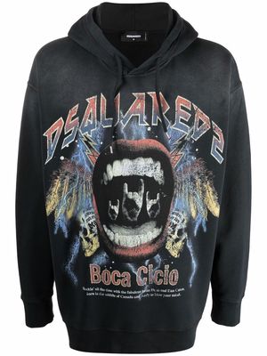 Dsquared2 vintage rock logo hoodie - Black