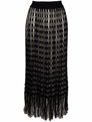 Jil Sander fringed-hem woven A-line skirt - Black