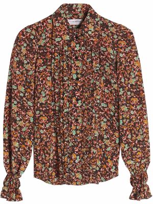 Victoria Beckham floral-print frill silk blouse - Brown