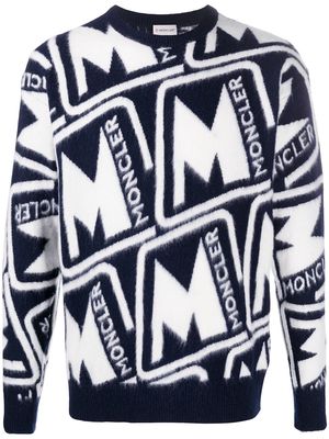 Moncler logo-jacquard crew-neck jumper - Blue