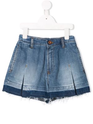Diesel Kids inverted pleat frayed denim shorts - Blue