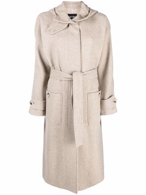 Giorgio Armani virgin wool-blend hooded coat - Neutrals