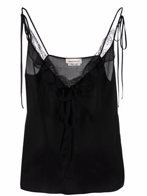Alexander McQueen ruffle-neck lace detail vest top - Black