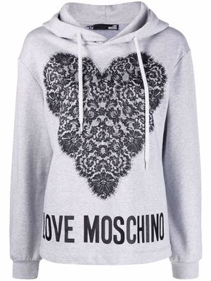 Love Moschino lace heart printed hoodie - Grey
