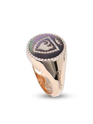 CHANTECLER 18kt rose gold, mother-of-pearl and diamond rooster pinky ring