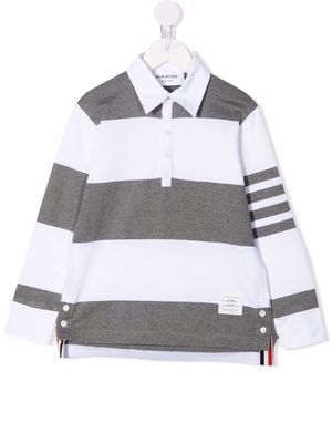 Thom Browne Kids rugby stripe 4-Bar polo shirt - White