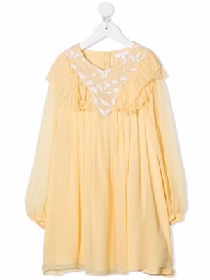 Chloé Kids long-sleeve flared silk dress - Yellow