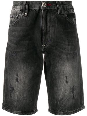 Philipp Plein distressed denim shorts - Black
