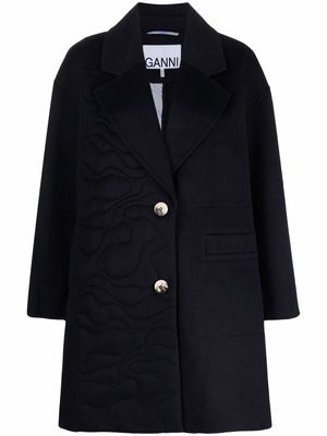 GANNI quilted single breasted coat - Blue