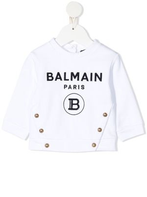 Balmain Kids sequinned-logo cotton sweatshirt - White