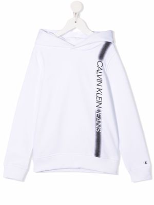 Calvin Klein Kids sprayed stripe logo-print hoodie - White