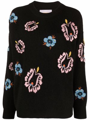 La DoubleJ floral-embroidered knitted jumper - Black