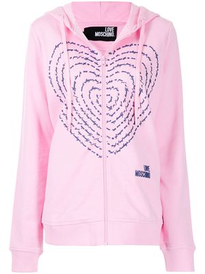 Love Moschino heart print zipped hoodie - Pink