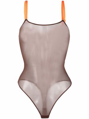 Maison Close contrast-strap mesh bodysuit - Brown