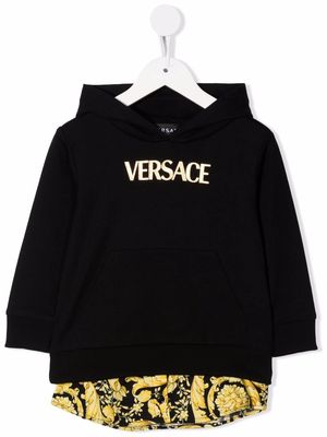 Versace Kids embroidered logo hooded dress - Black