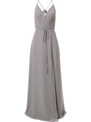 Marchesa Notte Bridesmaids v-neck tie waist evening gown - Grey