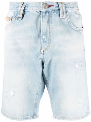 Philipp Plein studded stonewashed denim shorts - Blue