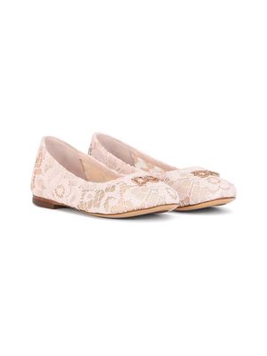 Dolce & Gabbana Kids logo-plaque lace-detail ballerina shoes - Pink